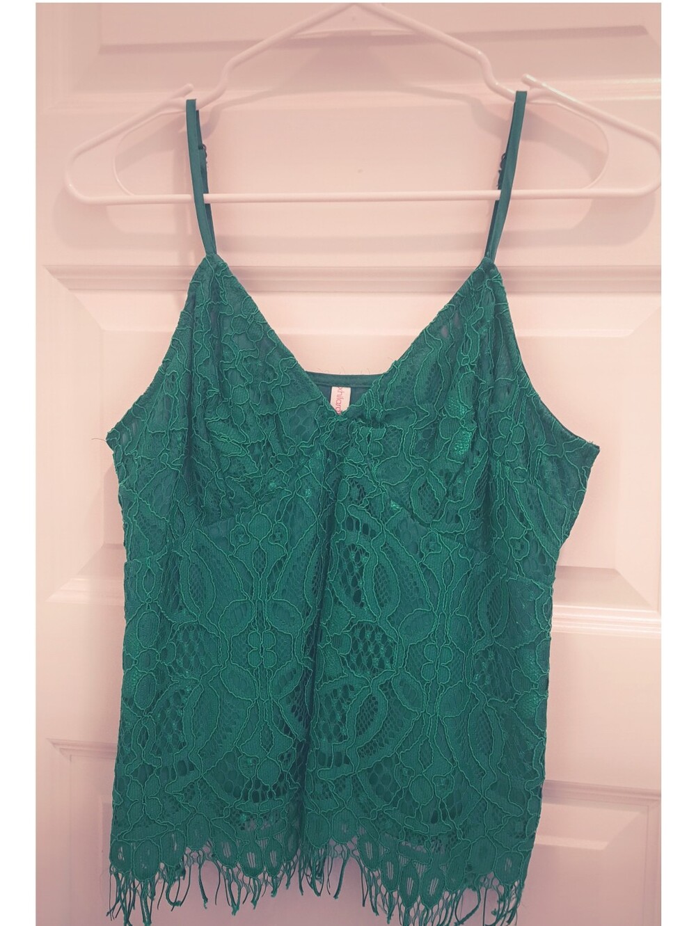 Lace Fringe Camisole Tank Top - Emerald Green